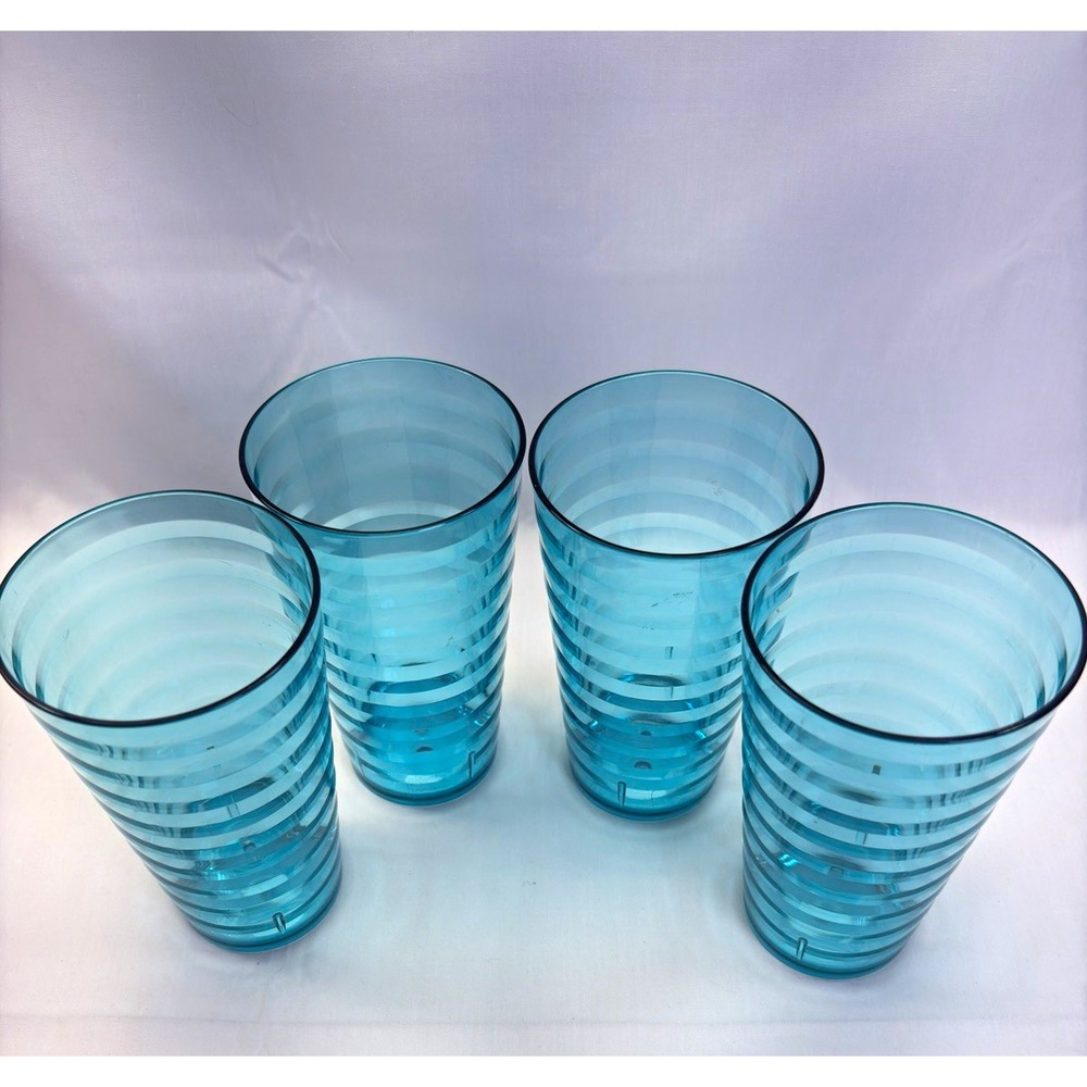 US Acrylic Set of 4 18oz Blue Swirl Acrylic Tumblers BPA-Free Made in USA H-542